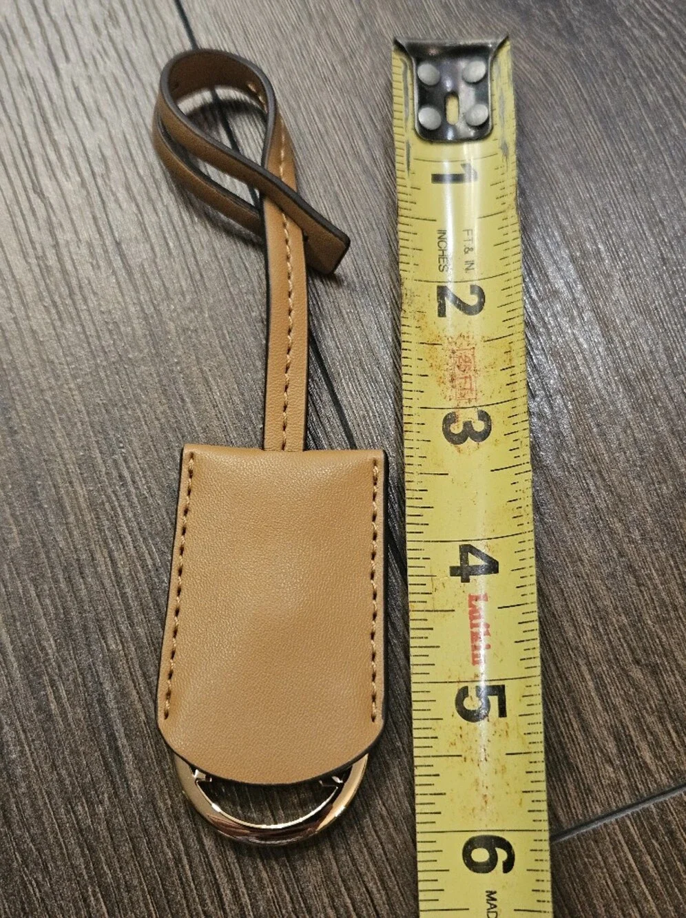 NEW Michael Kors MK Logo Leather Mirella Bag Charm Keychain Tan Gold